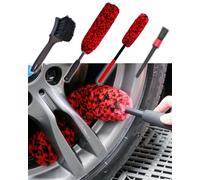 Professional 4 Pack Long Handle Wheel Brush Kit for Cleaning Wheel and Tire- 2X Soft Wheel Woolies Cleaning Brush, Detailing Brush and Stiff Tire Brush, Bendable& Durable Wheel Rim Cleaner Brush Set