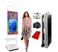 Professional 40" Magic Mirror Photo Booth with 21.5" Touch Screen, PhotoBooth with LED Frame & Built-in Mini PC Recording for Corporate Events (White, with Camera)