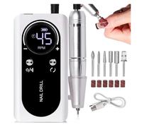 Professional 45000RPM Electric Portable Nail Drill Rig Rechargeable Low Noise Nail Polishing File Suitable for Nail Salon Tools(White)