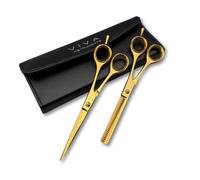 Professional 6.5 Inch Hair Scissors & Thinning Shears Texturing Set Premium Stainless Steel for Precision Cutting Sharp Blades for Effortless Styling Salon Quality Cuts Hairdressing Tools (Gold)