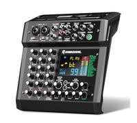 Professional 6 Channel DJ Mixer, Riworal Mixing Board with 99 DSP Effects USB Audio Interface 48V Phantom Power BT Function MP3 FOOT SW, Audio Mixer for Karaoke DJ Studio Streaming Recording