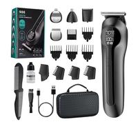 Professional 6 in 1 Multi Functional Hair Clipper Set Digital Display Powerful Electric Push Clipper Nose Hair Trimmer for Men with Detachable Washable s Type C Charging Black