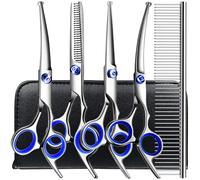 Professional 6 in1 Dog Grooming Scissors Kit, Titanium Coated Dog Scissors for Grooming, Grooming Shears Kit for Dogs Cat Pet at Home