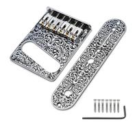 Professional 6 String Roller Saddle Bridge Control Plate with engraved decorative patterns to allow electric guitar strings to pass through the bridge
