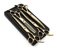 Professional 7.0"/8.0" Dog Grooming Scissors Set, 4-Pieces Straight, Upward Curved, Downward Curved, Thinning/Blending Shears for Dog, Cat and Pets, JP Stainless Steel