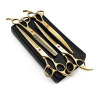 Professional 7.0"/8.0" Dog Grooming Scissors Set, 4-Pieces Straight, Upward Curved, Downward Curved, Thinning/Blending Shears for Dog, Cat and Pets, JP Stainless Steel