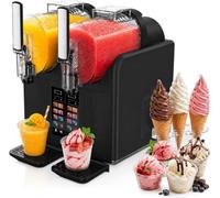 Professional 7-in-1 Soft Serve and Slush Machine, Intelligent Ice Cream Maker with 2 Containers & Touch Display, Electric Ice Cream Maker for Catering, Kitchen and Parties(Black)