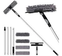 Professional 72'' Window Squeegee Cleaning Washing Tool/Kit with Extension Pole, 3 in 1 Squeegee for Window Cleaning Kit for High Window with 1 Rotatable Head 4 Interchangeable Scrubber