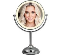 Professional 8.5" Lighted Makeup Mirror, 10X Magnifying Vanity Mirror with 32 Medical LED Lights, Senior Satin Nickel Cosmetic Mirror,Brightness Adjustable(0-1100Lux) Desk Lamp Night Light Alternative