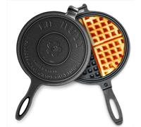Professional 8-inch Cast Iron Waffle Maker Stove Top | 8 lbs Thickened Body, Quick Heating, Non-Coated Surface | Rustic Round Cast Iron Waffle Iron