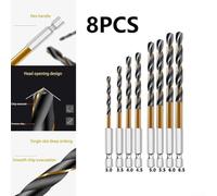 Professional 8PCS High Speed Steel Drill Bit Set with Coated Finish Quick Change 1/4 Hex Shank Suitable for Wood, Plastic, Thin Iron