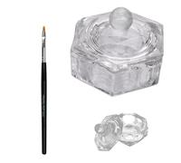 Professional Acrylic Liquid | Monomer Dappen Dish + Tint Lash Brush | Crystal Bowl Nail Art Powder Cup (Brush) (Hexagon + Free Brush)