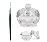 Professional Acrylic Liquid | Monomer Dappen Dish + Tint Lash Brush | Crystal Bowl Nail Art Powder Cup (Brush) (Round + 1 FREE BRUSH)