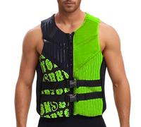 Professional Adult Life Jacket Neoprene Surf Vest Motorboat Water Sports Reflective Adjustable Straps High Buoyancy Protective Gear Green
