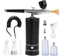 Professional Airbrush System with Compressor, 3 Pressure Levels 18-30 PSI, Portable Air Brush Kit for Makeup, Nail Art, Cake Decorating, Model Painting (Black)