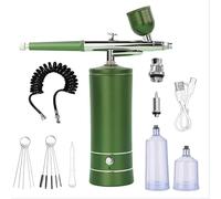 Professional Airbrush System with Compressor, 3 Pressure Levels 18-30 PSI, Portable Air Brush Kit for Makeup, Nail Art, Cake Decorating, Model Painting (Green)