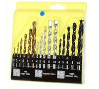 Professional All-Purpose 15pcs Mixed Drill Bits Set- Titanium Coated Metal, Concrete & Wood Bits High-Speed Steel + Masonry + Wood Bits Sizes 3mm to 10mm For Corded Drills With Carry Case