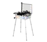 Professional Artist Cosmetic Travel Organizer Box Aluminum Makeup Case Salon Station with Stand Rolling Lighted Makeup Vanity Station (Silvery) (Dazzling Stripes 52x40x22.5cm)