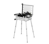 Professional Artist Cosmetic Travel Organizer Box Aluminum Makeup Case Salon Station with Stand Rolling Lighted Makeup Vanity Station (Silvery) (Silver Stripe 52x40x22.5cm)