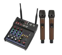 Professional Audio Mixer, 4 Channel Small Bluetooth Stereo Mixer with 2 Wireless Microphones Family Stereo Processor for Home Karaoke Party Computer Studio Recording