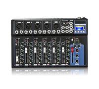 Professional Audio Mixer 7 Channel DJ Mixer Sound Board Console Stereo Sound Mixer, Bluetooth USB Computer MP3 Input 48V Phantom Power for DJ Recording Studio Home Karaoke