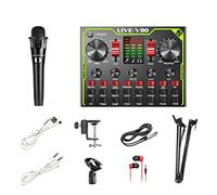 Professional Audio Mixer, Music Recording Audio Game Voice Changer Live Sound Card Multi Effects Mixer Board with LED Light Chorus Mode (C)