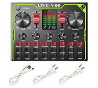 Professional Audio Mixer, Music Recording Audio Game Voice Changer Real Time Live Sound Card Multi Effects Mixer Board with LED Light (A)