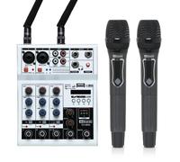Professional Audio Mixer with Dual Wireless Microphone system set, 4-Channel Mixer, for karaoke, Singing, Amplifier, DJ Mixer, podcast interface, live, MP3, USB sound mixing console (GD Guarda US-88M)