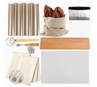 Professional Baking Kit Non Stick Baguette Baking Tray - 2X Proofing Cloth Couche - Bread Lame - Dough Whisk - Baguette Transfer Peel Flipping Board