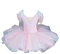 Professional Ballet Tutu Girl Tassel Swan Lake Pancake Tutu Ballerina Party Dance Costume Ballet Dress,Pink,110