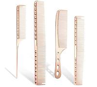 Professional Barber Aluminum Dressing Comb, 4 Types Metal Comb for Cutting Hair Comb for Hair Styling Included Long Hair Cutting Comb, Short Styling Comb, Handle Comb (Rose gold)