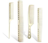 Professional Barber Aluminum Dressing Comb, 4 Types Metal Comb for Cutting Hair Comb for Hair Styling Included Long Hair Cutting Comb, Short Styling Comb, Handle Comb (Gold)