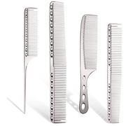 Professional Barber Aluminum Dressing Comb, 4 Types Metal Comb for Cutting Hair Comb for Hair Styling Included Long Hair Cutting Comb, Short Styling Comb, Handle Comb (Silver)