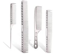 Professional Barber Aluminum Dressing Comb, 4 Types Metal Comb for Cutting Hair Comb for Hair Styling Included Long Hair Cutting Comb, Short Styling Comb, Handle Comb (Silver)