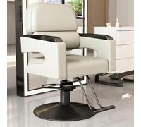 Professional Barber Chair, Styling Salon Chair with 360° Swivel & Adjustable Height, Barbershop Chair for Barbershops, Beauty Salons, and Home Use,White,Black frame