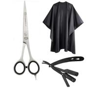 Professional Barber Scissor 6" Stainless Steel Hair Cutting Shears, and Black Cutting Cape Gown and Razor Shaving Black (Free) Ideal for Salon Barbers and Hairdressing Barber by NM Beauty