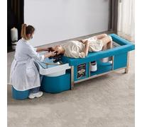 Professional Barber Shampoo Backwash Bed, Multipurpose Flat-Laying Thai Massage Beauty Salon Bed with Fumigation Medicine, Blue