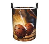 Professional Basketball Arena Print Circular Protable Storage Bin Organizer Round Basket For Laundry Hamper With Handles Bedroom Clothes