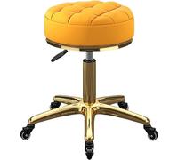 Professional Beauty Salon Counter Makeup Stool Round Swivel Chair with Rolling Bar Stool Metal Titanium Gold Finish 5 Claw Base with Wheels Yellow Color Option