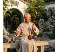 Professional Black Sandalwood Erhu, Two Stringed Chinese Violin Fiddle Instrument Erhu for Advanced Performers(Rosso)