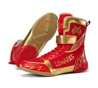 Professional Boxing Boots High Top Durable Grip Sole Stable Fit Lightweight Mesh Upper for Training Sparring and Fight Control,Red,6.5 UK