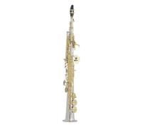 Professional Brass Soprano Saxophone in Bb Key, Straight Tube, ideal for Beginners, Grade exams, and Performance, Silver gold key