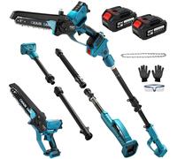 Professional Brushless Pole Saw with 2 x 4.0 Ah Batteries, 15 ft Long Reach | 8 Inch Mini Cordless Chainsaw with 8.5 ft Extension Pole, 180° Adjustable Head, for Tree Trimming Branch Cutting