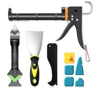 Professional Caulk Gun Kit with Caulk Remover Tool & Putty Knife - 5 in 1 Caulking Tool Set for Caulking Removal, Shower & Bathroom Caulk, Includes Caulking Gun Tool, Caulk Scraper Tool Spackle Knife