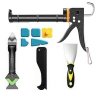 Professional Caulking Gun Kit with Smooth Sealant/Silicone Gun - Caulk Remover Tool, Scraper & Plug - Precision Mastic Gun for Bathroom, Shower & Home Repairs - Caulking Tools for Indoor/Outdoor Use