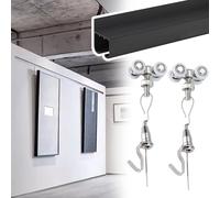 Professional Ceiling/Wall Mount Picture Track Rail with Sliding Pulleys, Adjustable Hooks for Photo Display, 48in Gallery Hanging System, Ideal for Art & Home Decor.