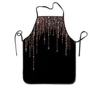 Professional Chef Apron Luxury Glitter Fringe Black Roses Gold Sparkly Apron Durable Art Apron Waterproof Kitchen Apron For Cooking Party