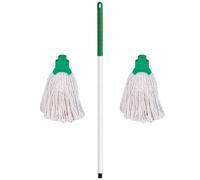 Professional Colour Coded Mop Handle and 2 Mop Heads (Green)