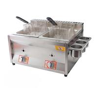 Professional Commercial Gas Deep Fryer - Large Stainless Steel with Removable Baskets and Lid for Fish & Chip in Home Kitchen or Restaurant