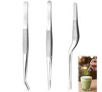 Professional Cooking Tweezers 3 Piece Set Stainless Steel Precision Kitchen Tongs for Food Presentation Plating Garnishing and Design Styling Chef Equipment (16 cm/6.3 inches)